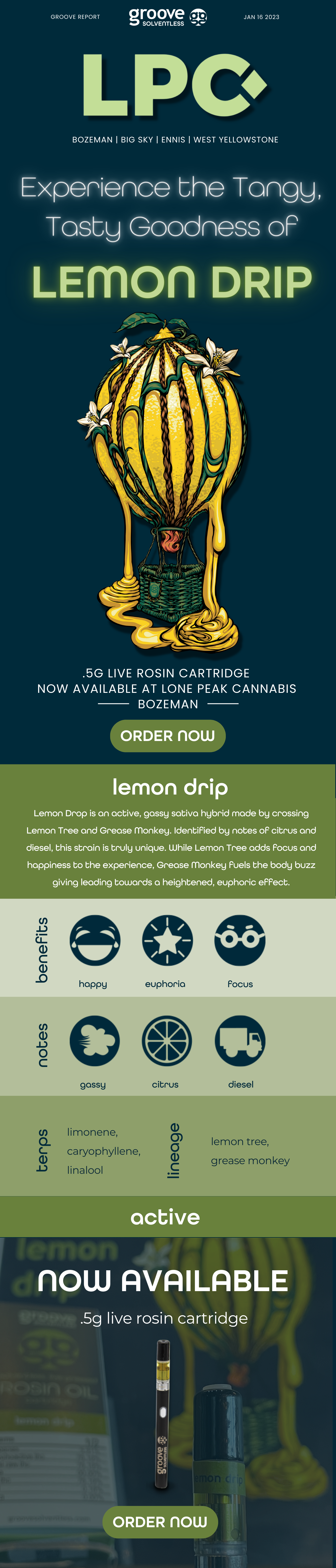 Lemon drip Cartridge Available at Lone Peak Bozeman
