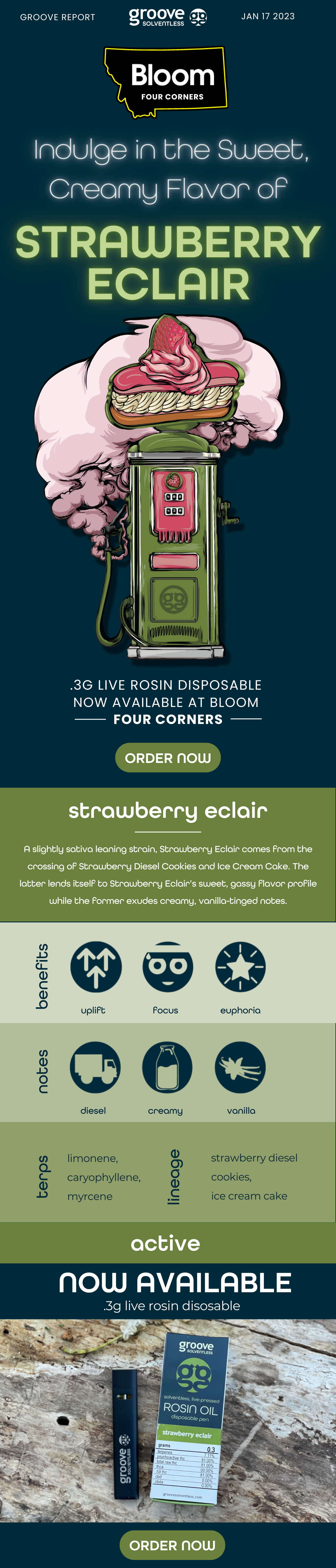 Strawberry Eclair Disposable Now Available at Bloom Four Corners